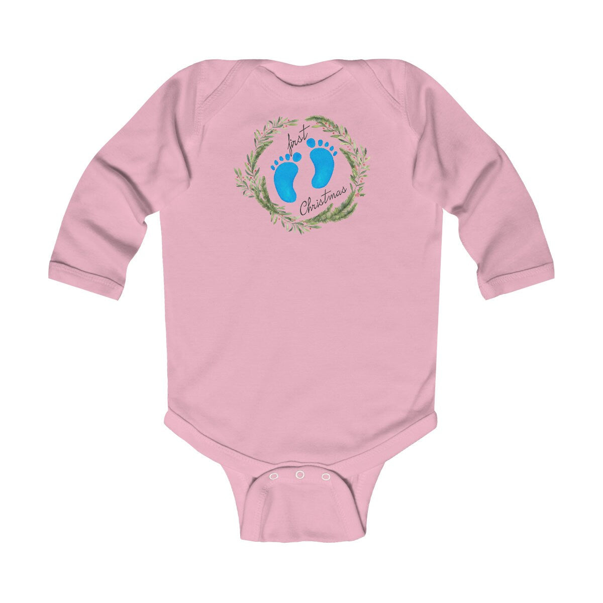 Personalized First Christmas footprint 2022 Infant Long Sleeve Bodysuit