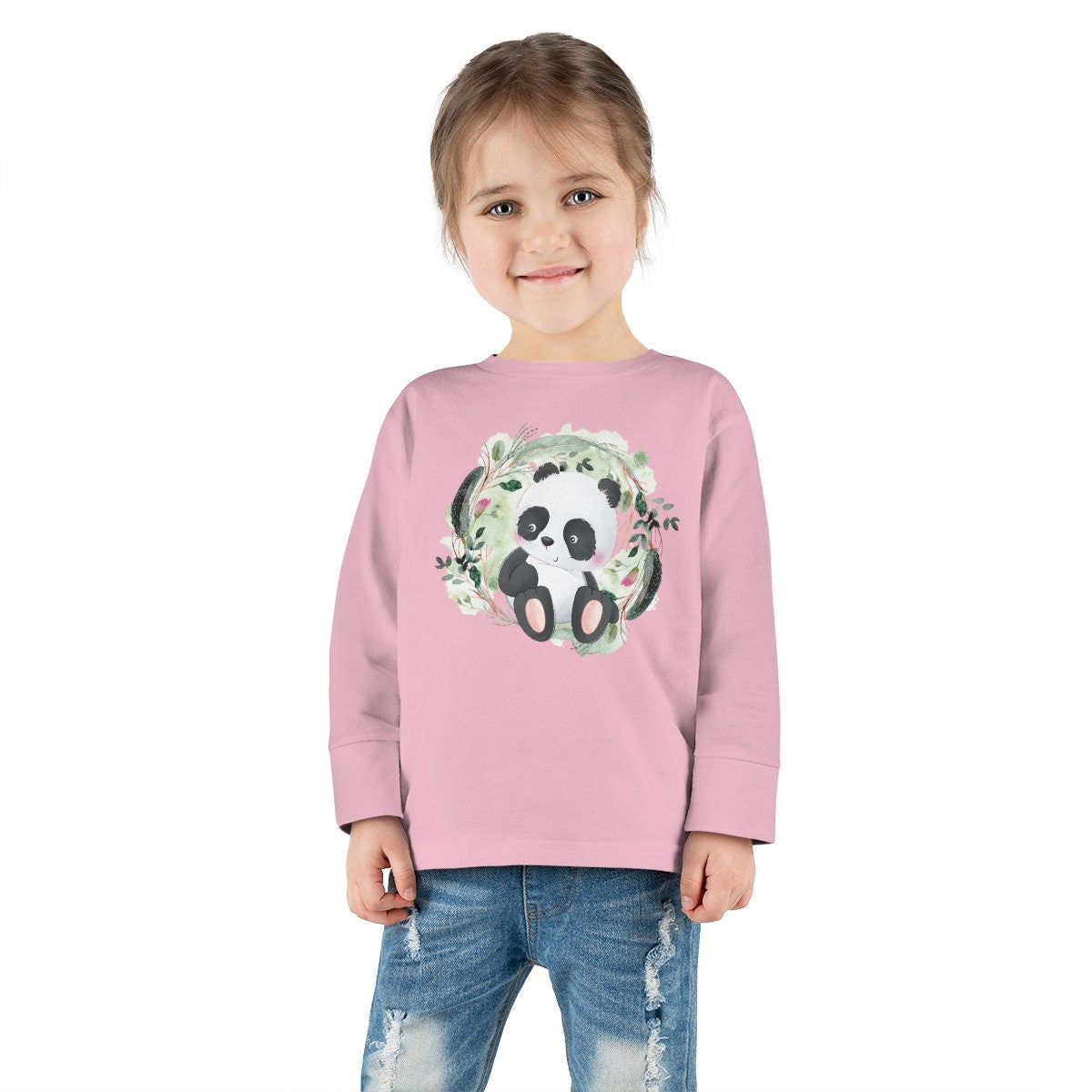 Watercolor Panda Bear Toddler Long Sleeve Tee