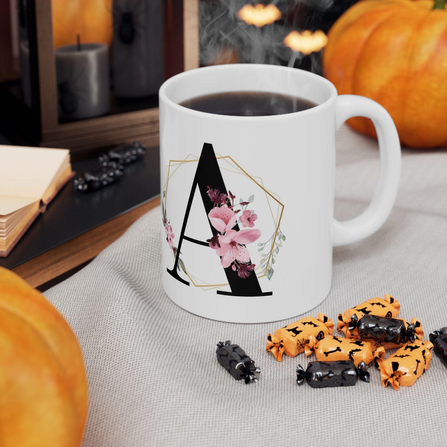 Monogram Mug, Personalized Mug, Initial Mug, Coffee Mug with Flowers, Butterfly Mug, Flower Monogram, Floral Letter Mug, Monogram cup, 11oz