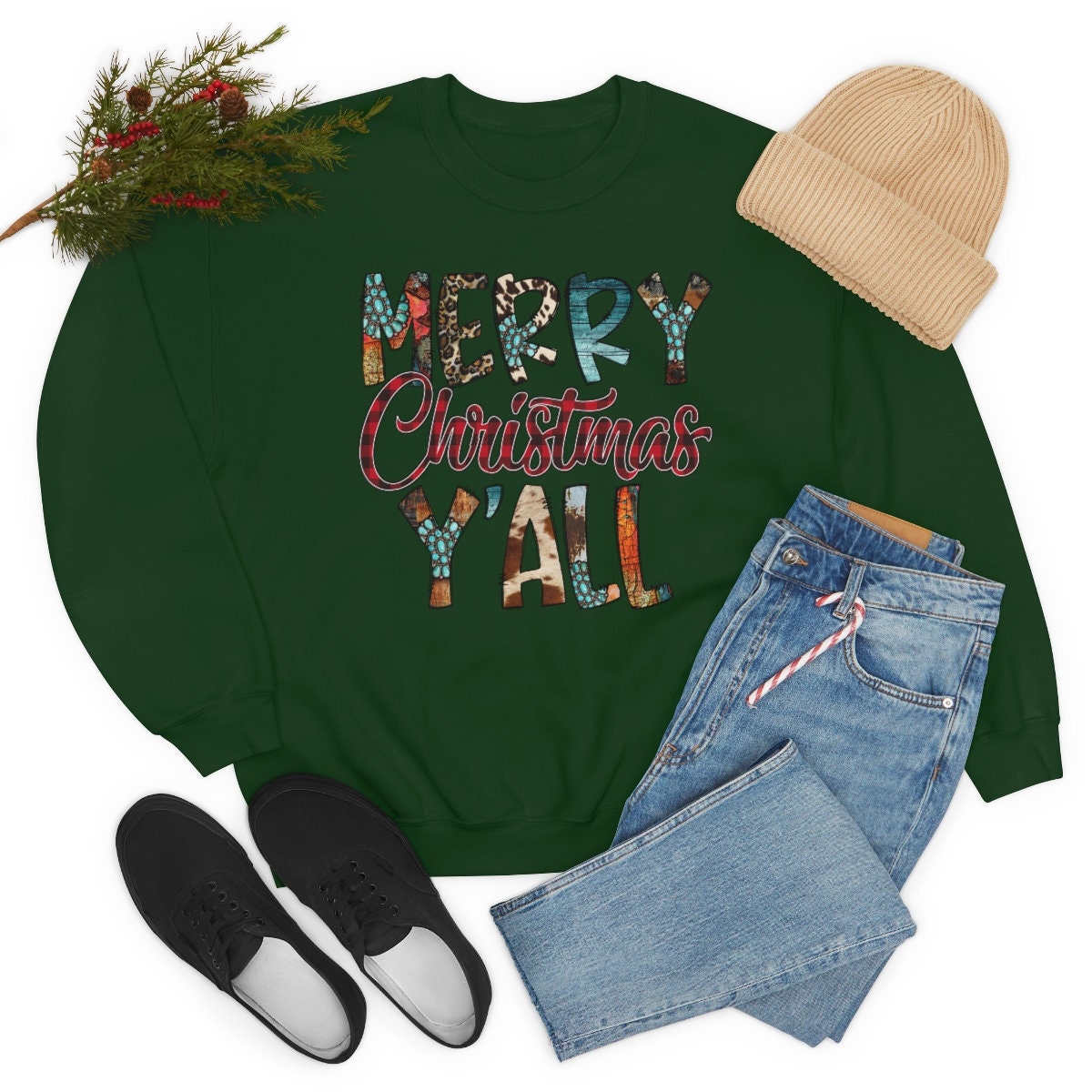 Merry Christmas Yall, Western, Cowboy, Unisex Heavy Blend Crewneck Sweatshirt
