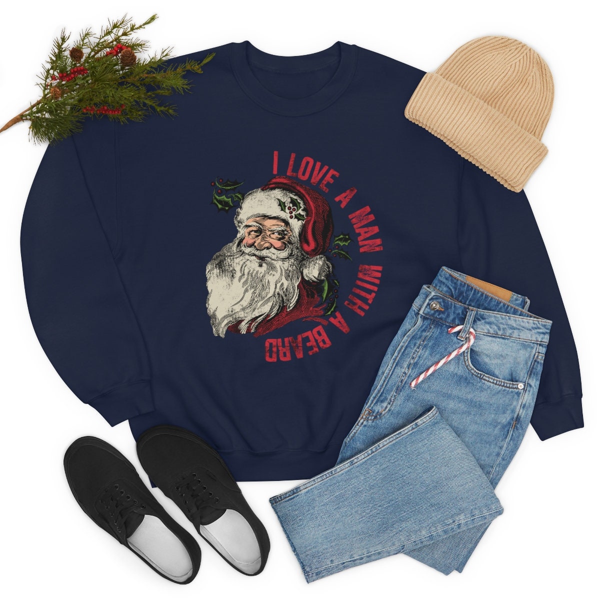 Funny I love a man with a beard Santa Unisex Heavy Blend Crewneck Sweatshirt