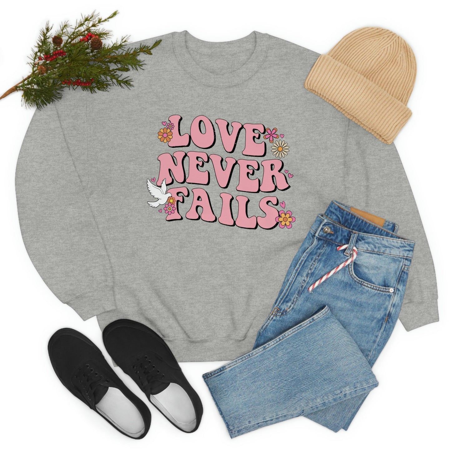 Valentines, Love, Love Never Fails, Unisex Heavy Blend Crewneck Sweatshirt