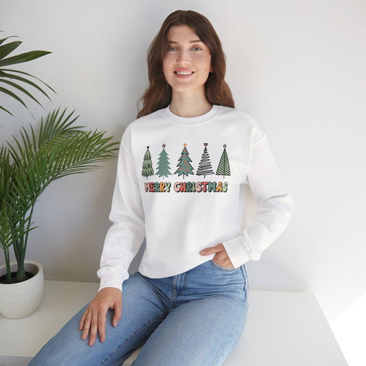 Retro Christmas Tree Sweatshirt, Farmhouse Holiday Crewneck