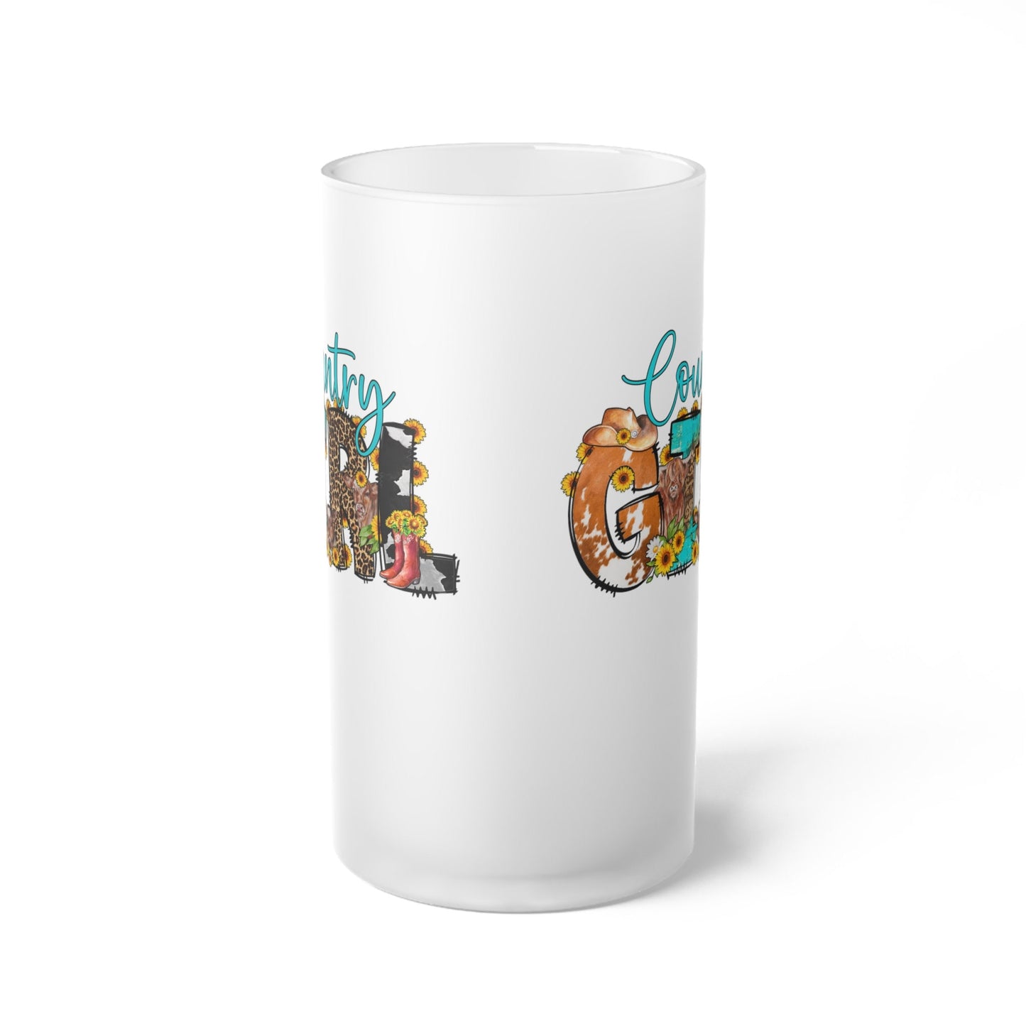 western theme glass, daughter gift, Country Girl Frosted Glass Mug