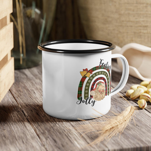 Retro, Santa, Feeling Jolly, Festive Enamel Camp Cup
