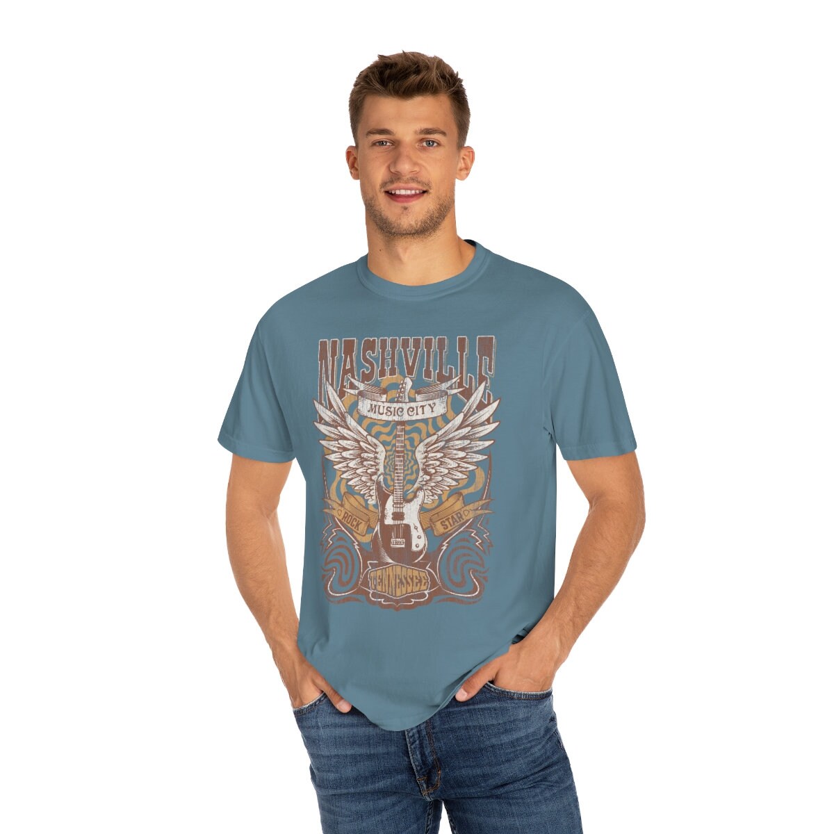 Retro Nashville Rock Unisex Garment-Dyed T-shirt