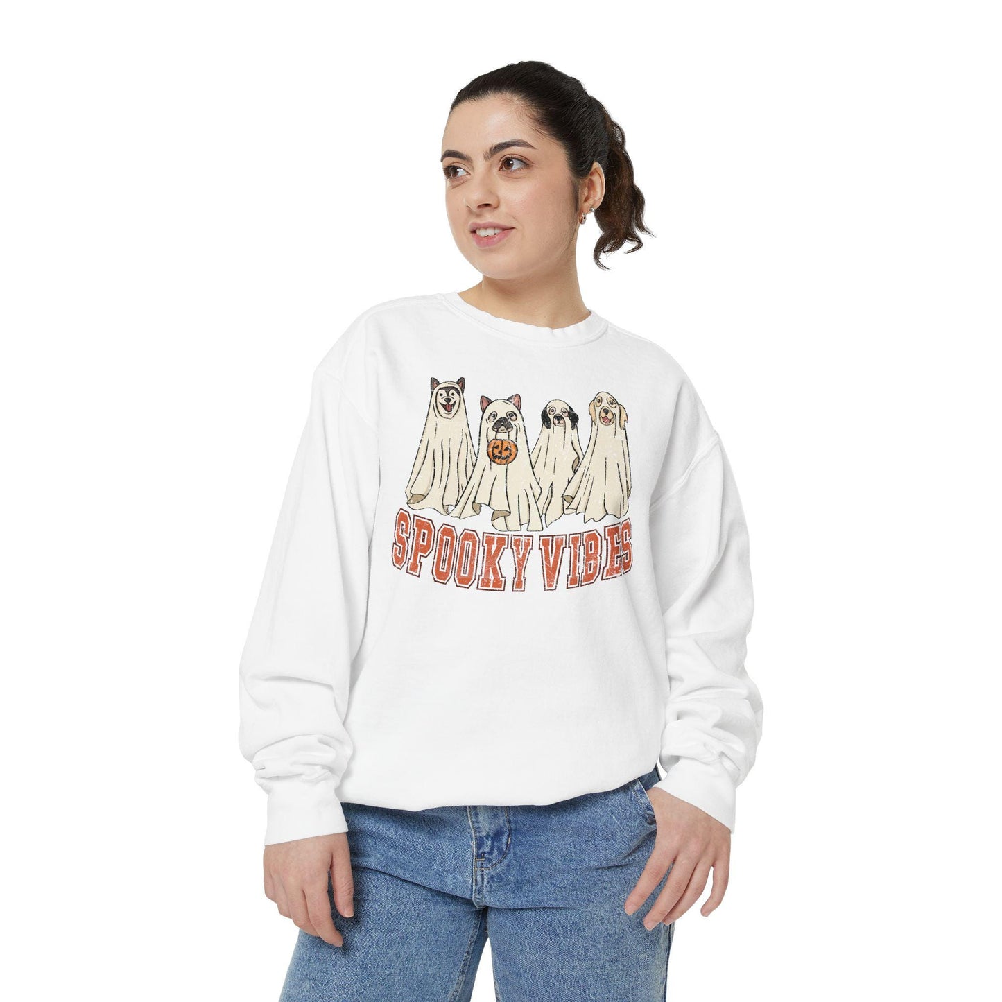 Comfort Colors Ghost Dog Halloween Sweatshirt, Spooky Season
