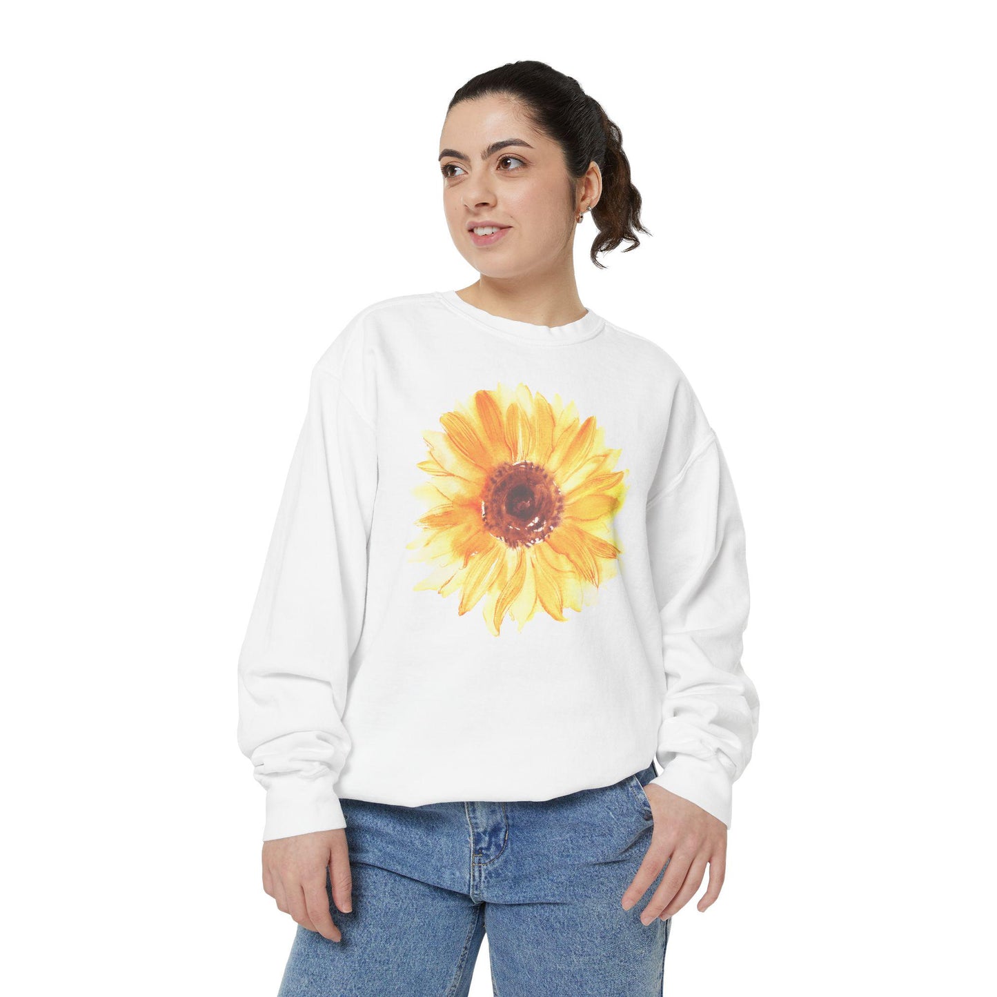 Watercolor Sunflower Sweatshirt: Floral Botanical Crewneck