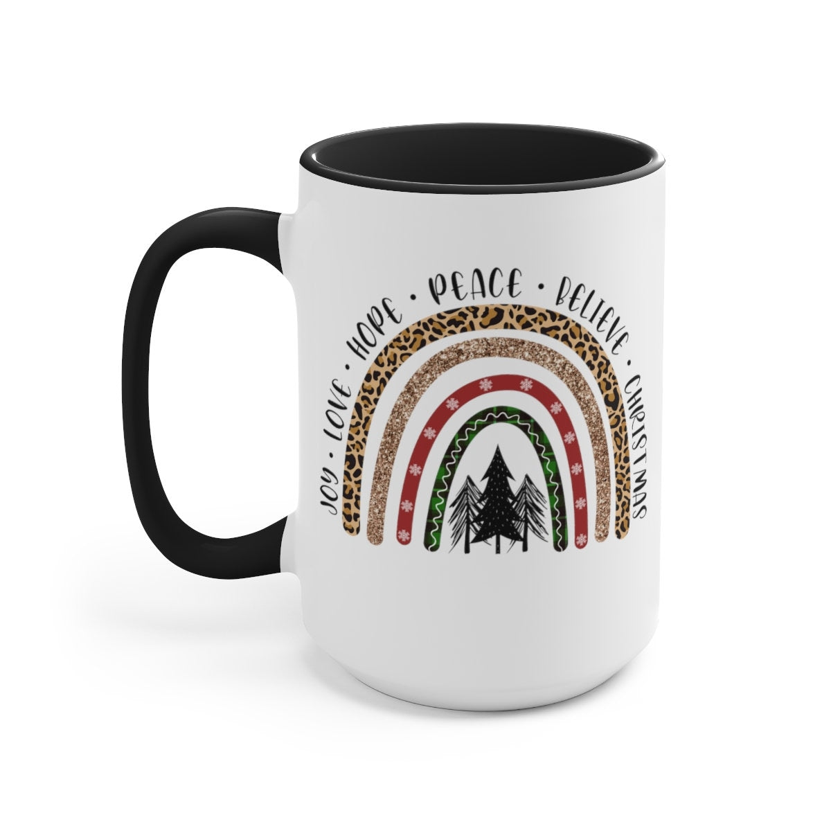 Christmas Rainbow inspirational words Two-Tone Coffee Mugs, 15oz