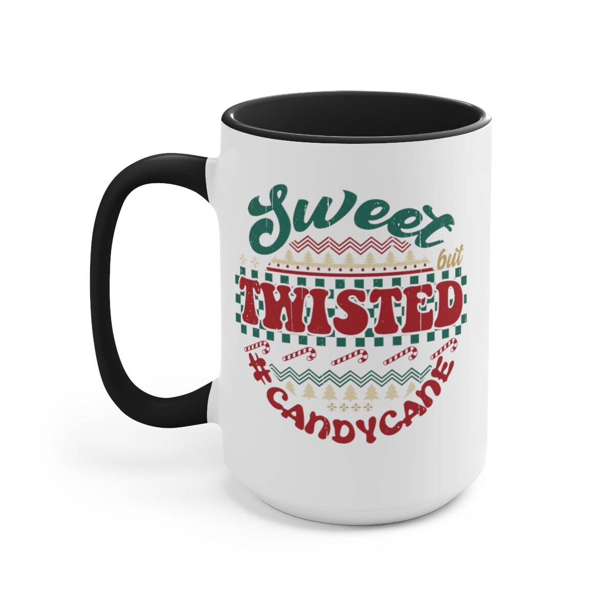 Sweet twisted candy cane Christmas Two-Tone Coffee Mugs, 15oz