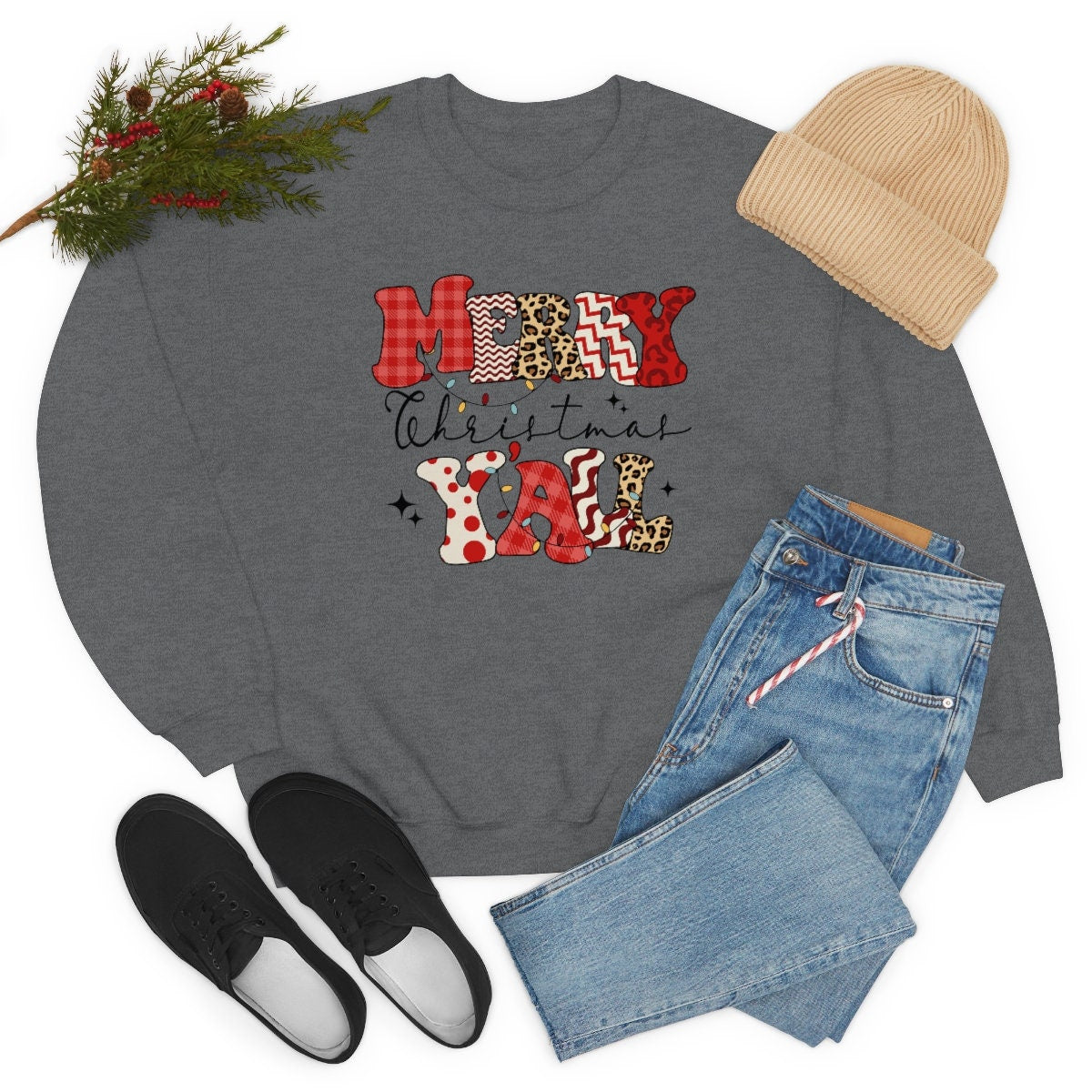 Merry Christmas Y’all Unisex Heavy Blend Crewneck Sweatshirt