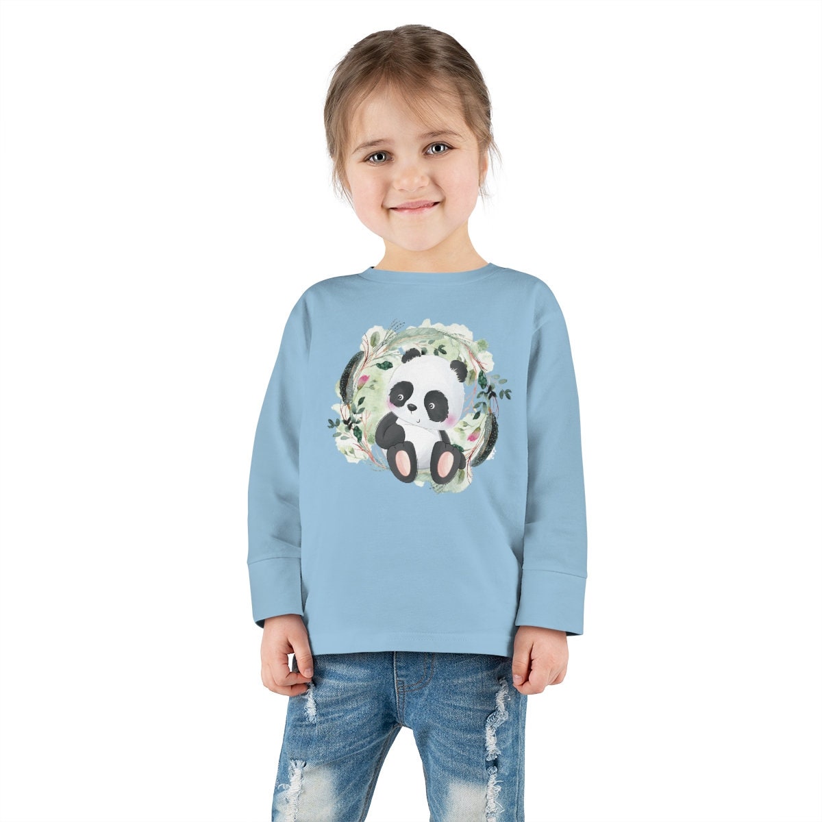 Watercolor Panda Bear Toddler Long Sleeve Tee