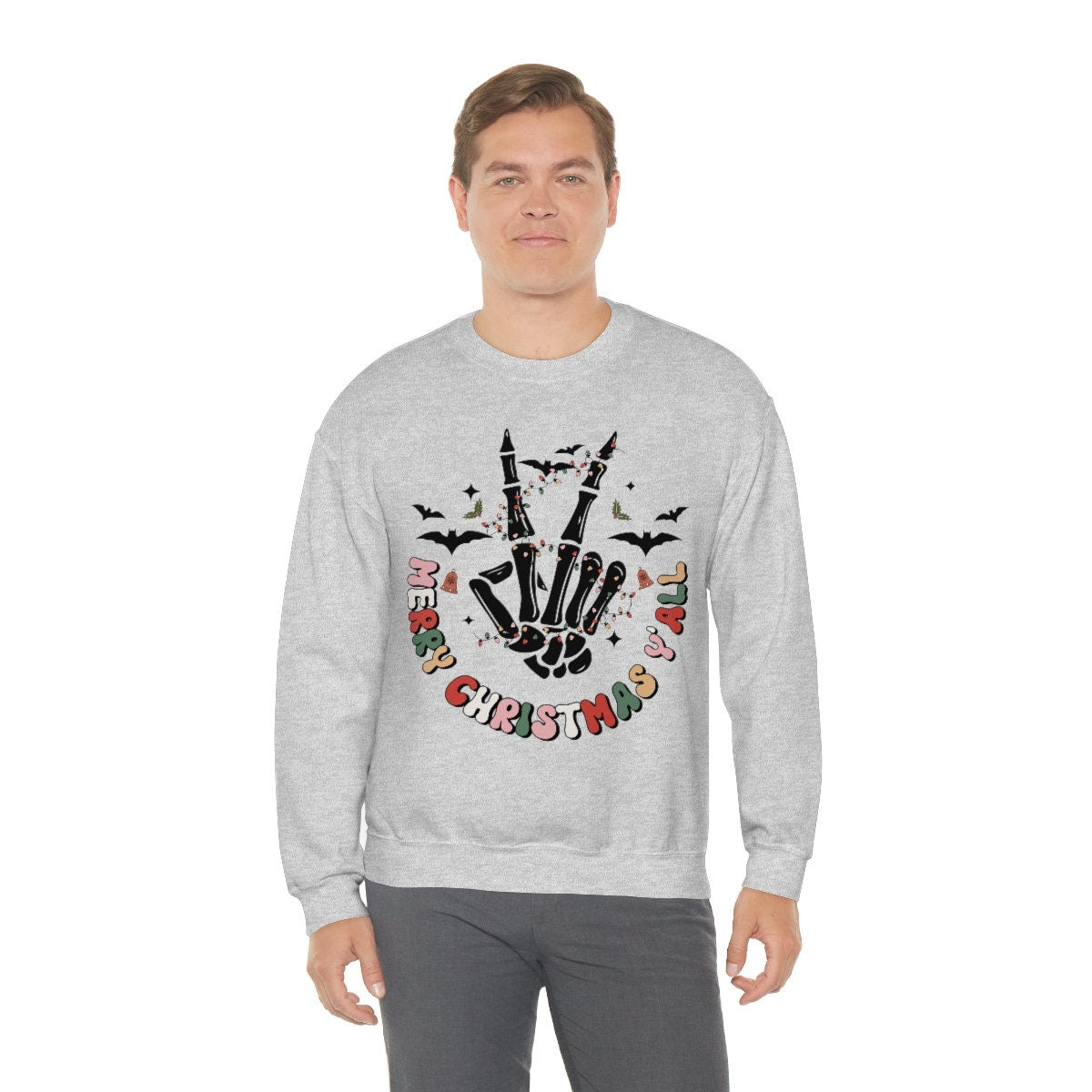 Skeleton Merry Christmas Y’all Unisex Heavy Blend Crewneck Sweatshirt