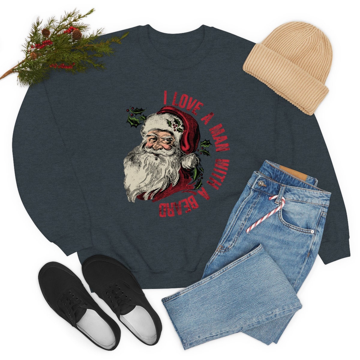 Funny I love a man with a beard Santa Unisex Heavy Blend Crewneck Sweatshirt