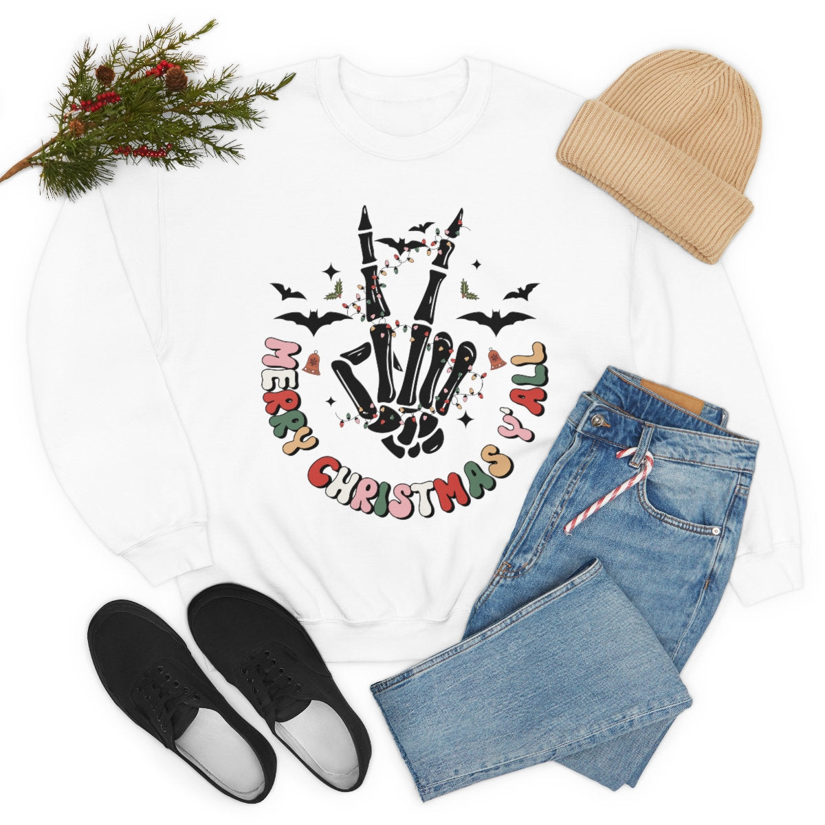 Skeleton Merry Christmas Y’all Unisex Heavy Blend Crewneck Sweatshirt