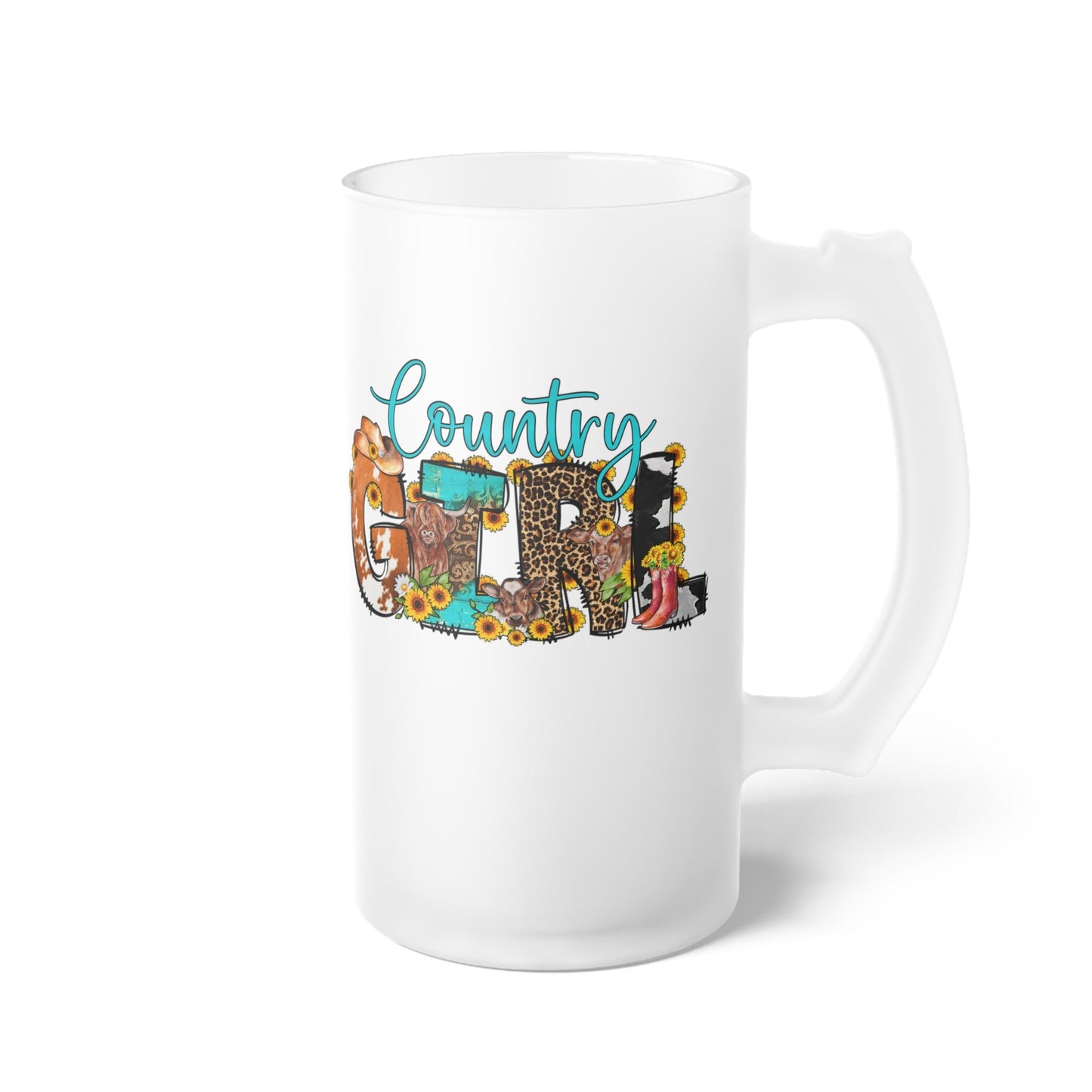 western theme glass, daughter gift, Country Girl Frosted Glass Mug