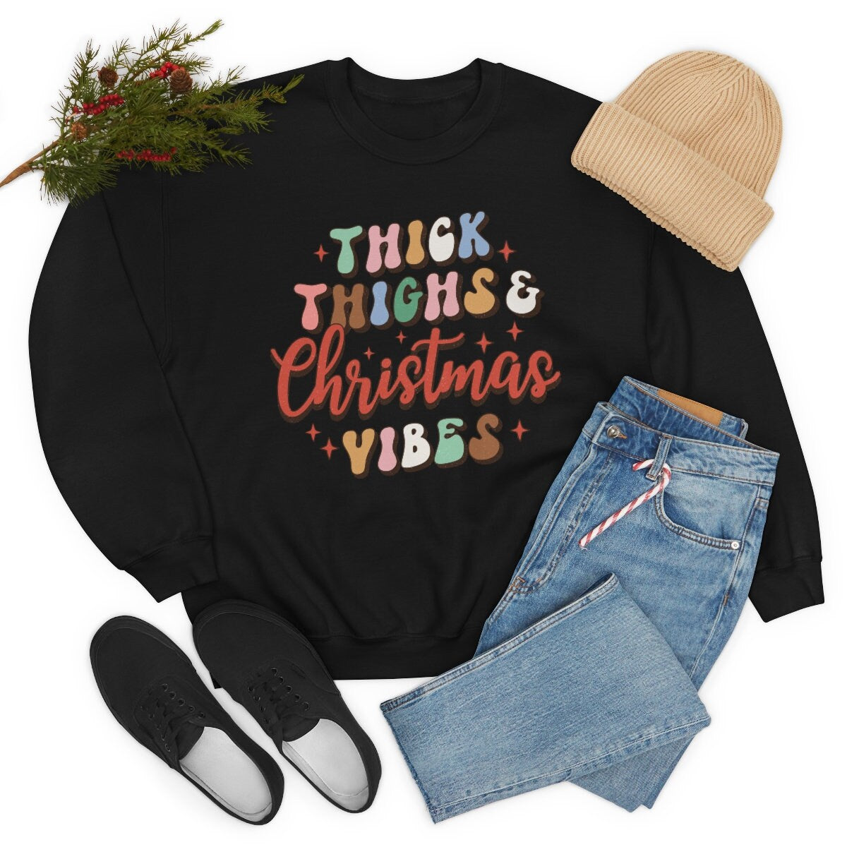 Funny Thick Thighs and Christmas vibes Unisex Heavy Blend Crewneck Sweatshirt
