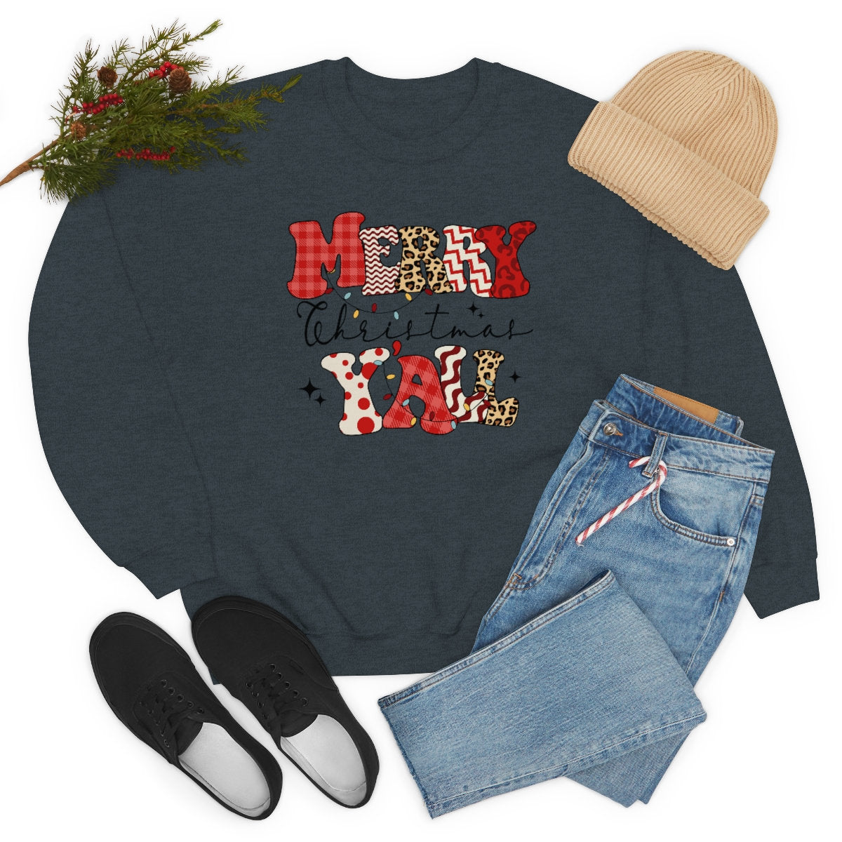 Merry Christmas Y’all Unisex Heavy Blend Crewneck Sweatshirt