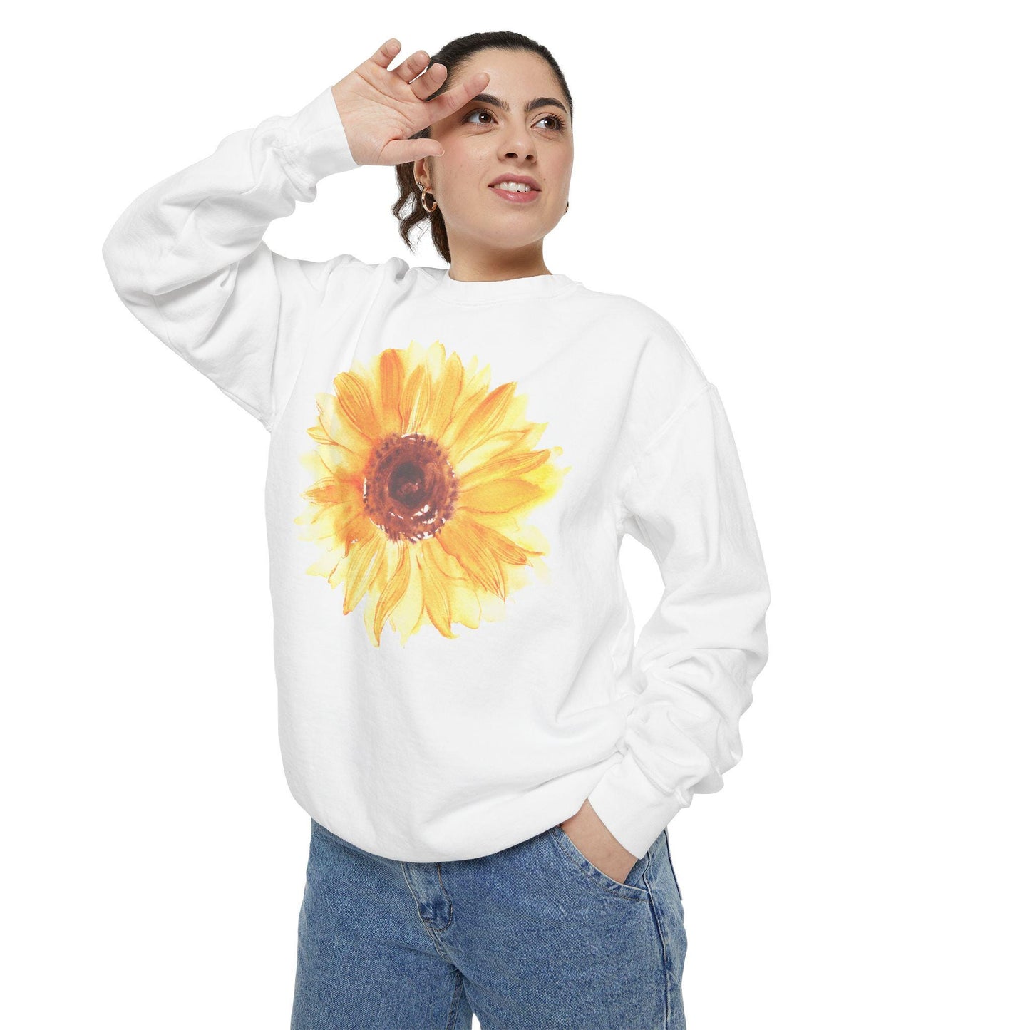 Watercolor Sunflower Sweatshirt: Floral Botanical Crewneck