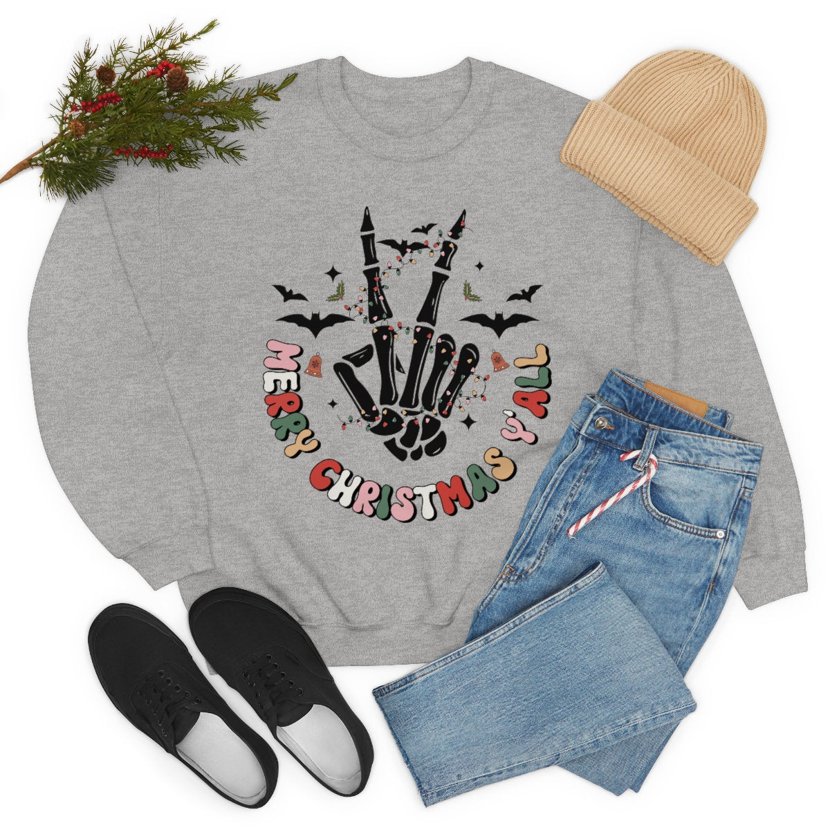 Skeleton Merry Christmas Y’all Unisex Heavy Blend Crewneck Sweatshirt