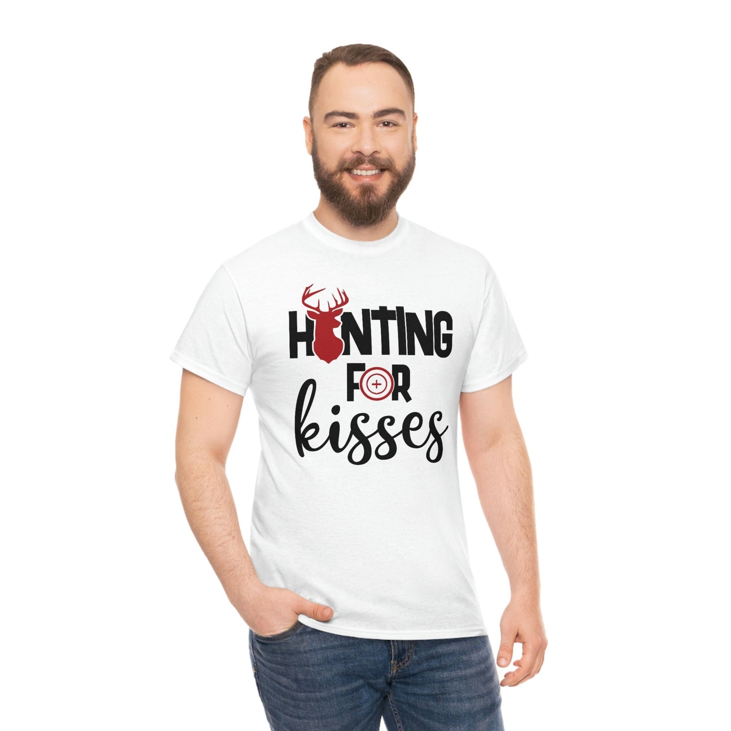 Hunting for Kisses, Hunting for kisses funny shirt, Valentines day Tee, Boy Valentine Tee, Girl Valentine, Unisex Heavy Cotton Tee