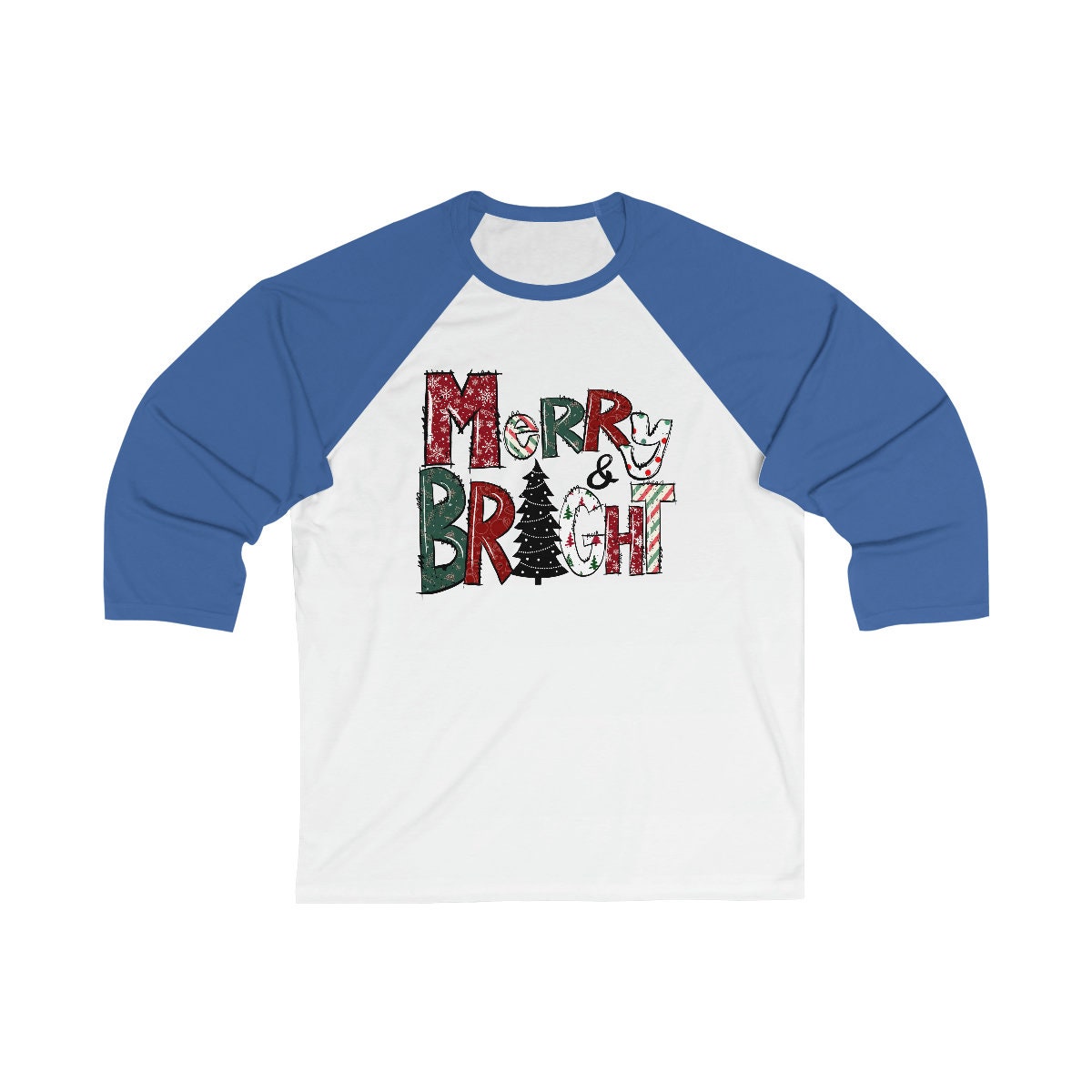 Merry and Bright Christmas Unisex 34 Sleeve Baseball Tee