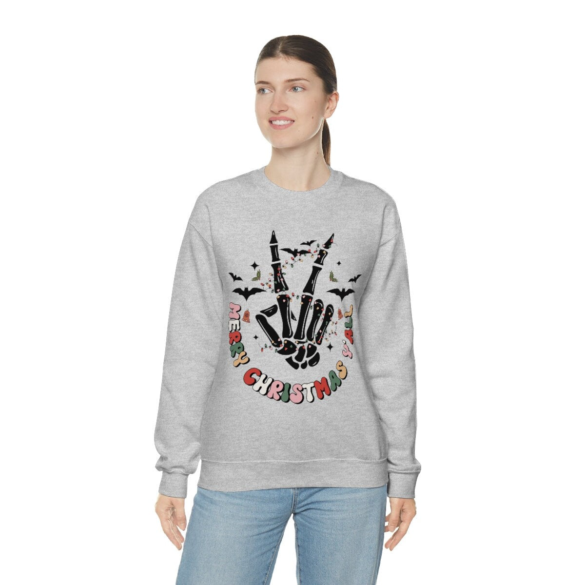Skeleton Merry Christmas Y’all Unisex Heavy Blend Crewneck Sweatshirt