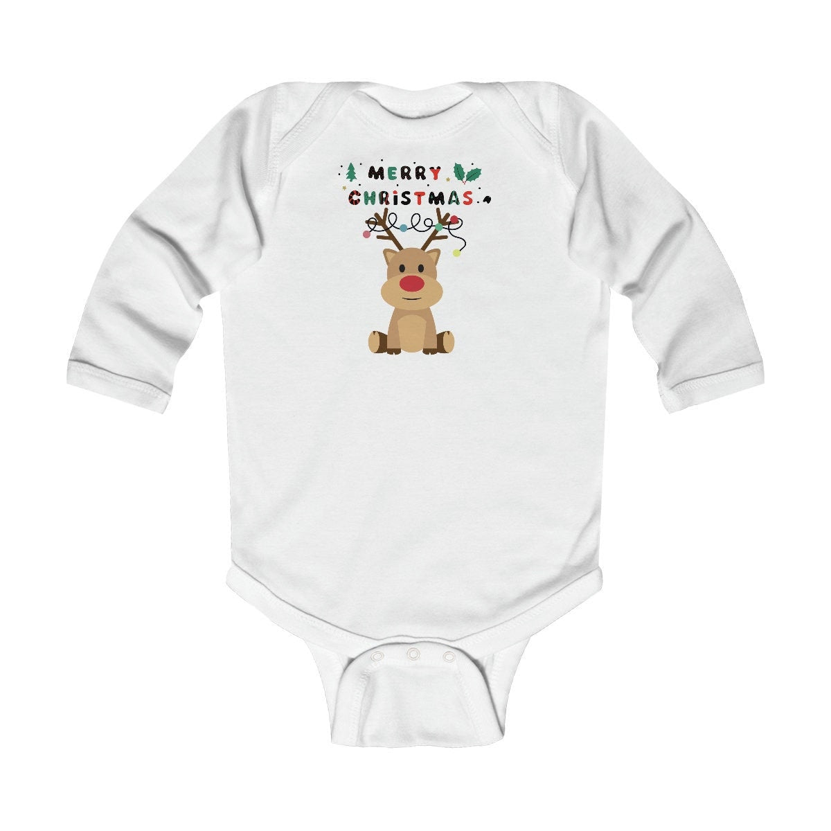 Funny Merry Christmas Baby deer tangled lights Infant Long Sleeve Bodysuit