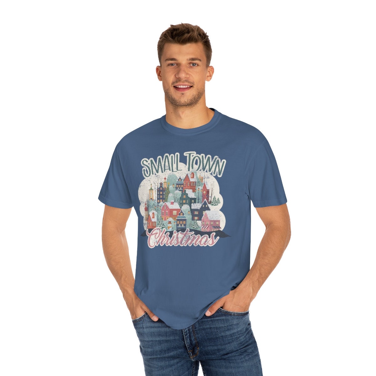 Retro, Smalltown Christmas Unisex Garment-Dyed T-shirt