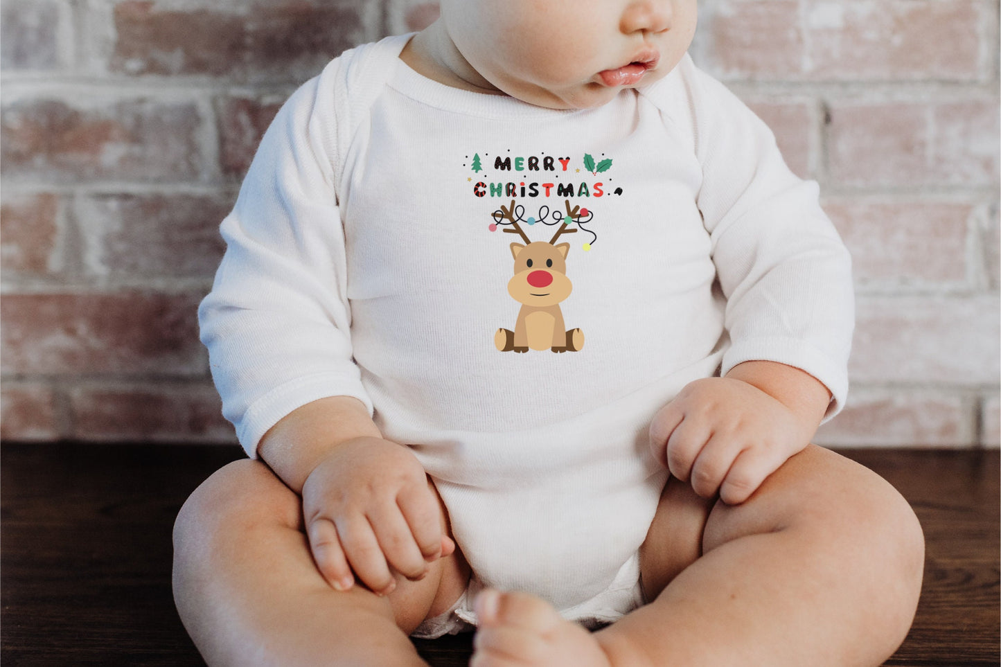 Funny Merry Christmas Baby deer tangled lights Infant Long Sleeve Bodysuit
