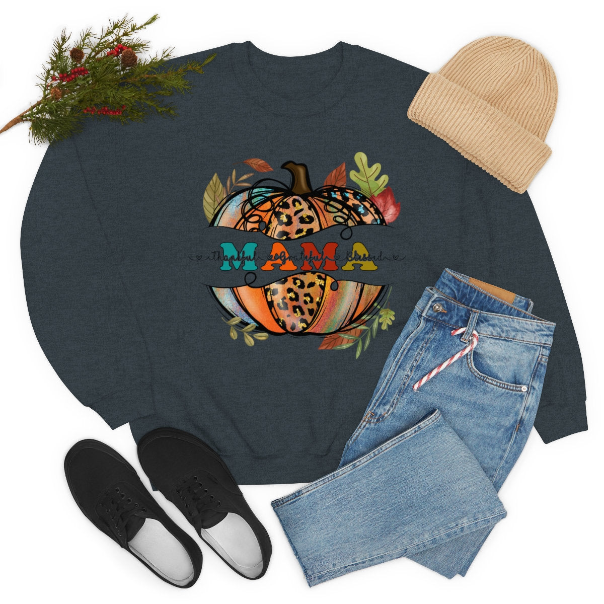 Mama, Thanksgiving Unisex Heavy Blend Crewneck Sweatshirt