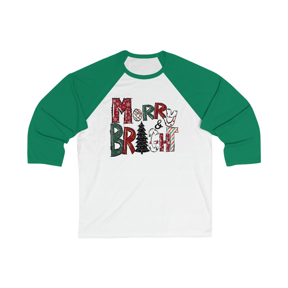 Merry and Bright Christmas Unisex 34 Sleeve Baseball Tee