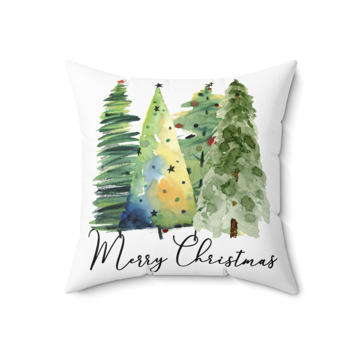 Watercolor Christmas Scene Spun Polyester Square Pillow