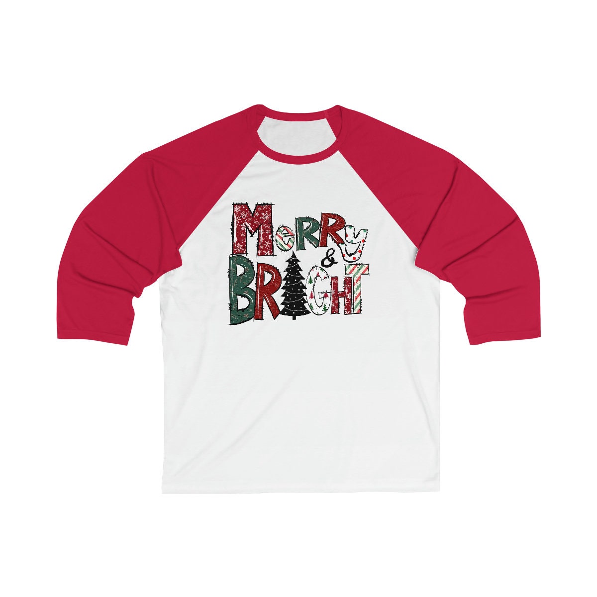 Merry and Bright Christmas Unisex 34 Sleeve Baseball Tee