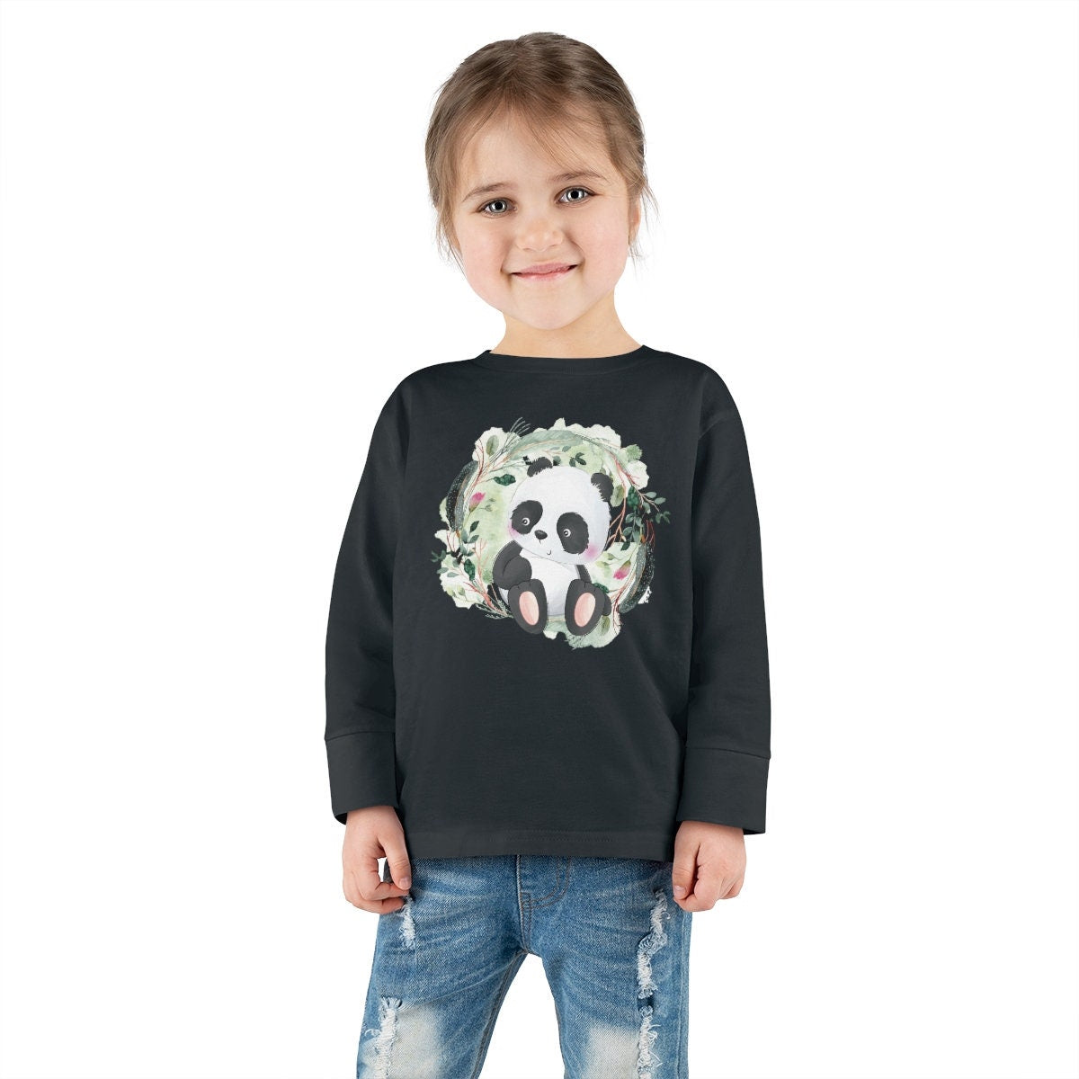Watercolor Panda Bear Toddler Long Sleeve Tee