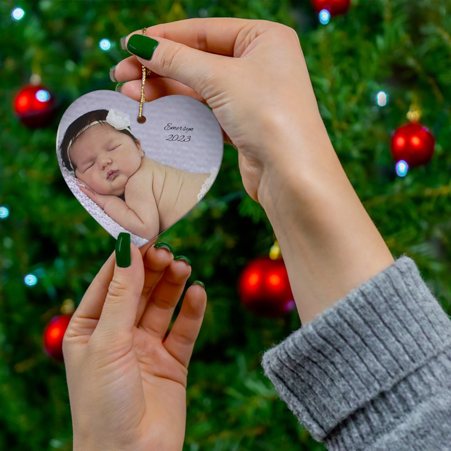 Personalized Ornament, Custom Ornament, Photo Ornament, Gift for new mom, gift for grandparent, Ceramic Ornament, 2 Shapes
