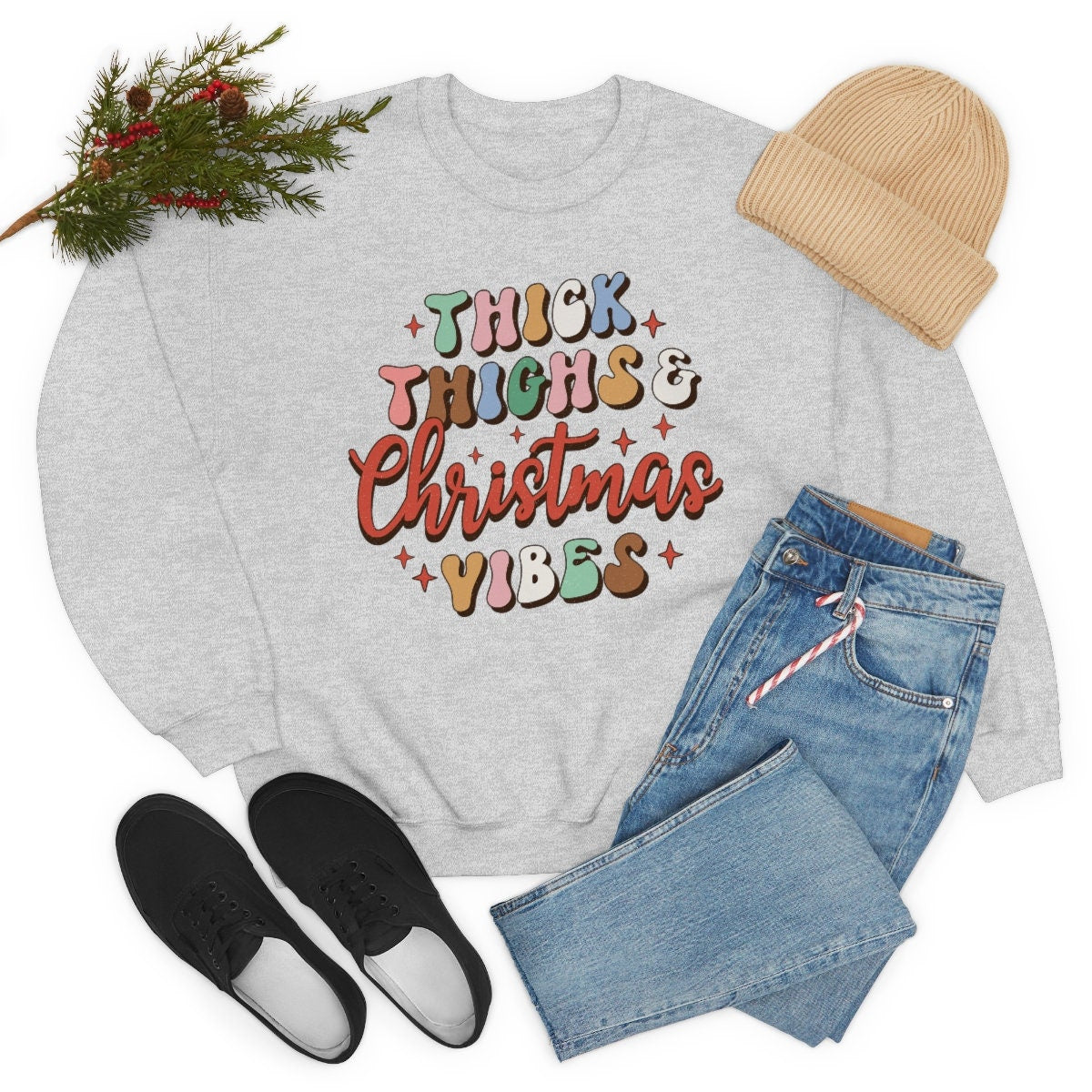 Funny Thick Thighs and Christmas vibes Unisex Heavy Blend Crewneck Sweatshirt