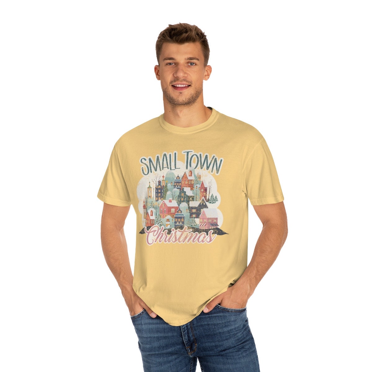 Retro, Smalltown Christmas Unisex Garment-Dyed T-shirt