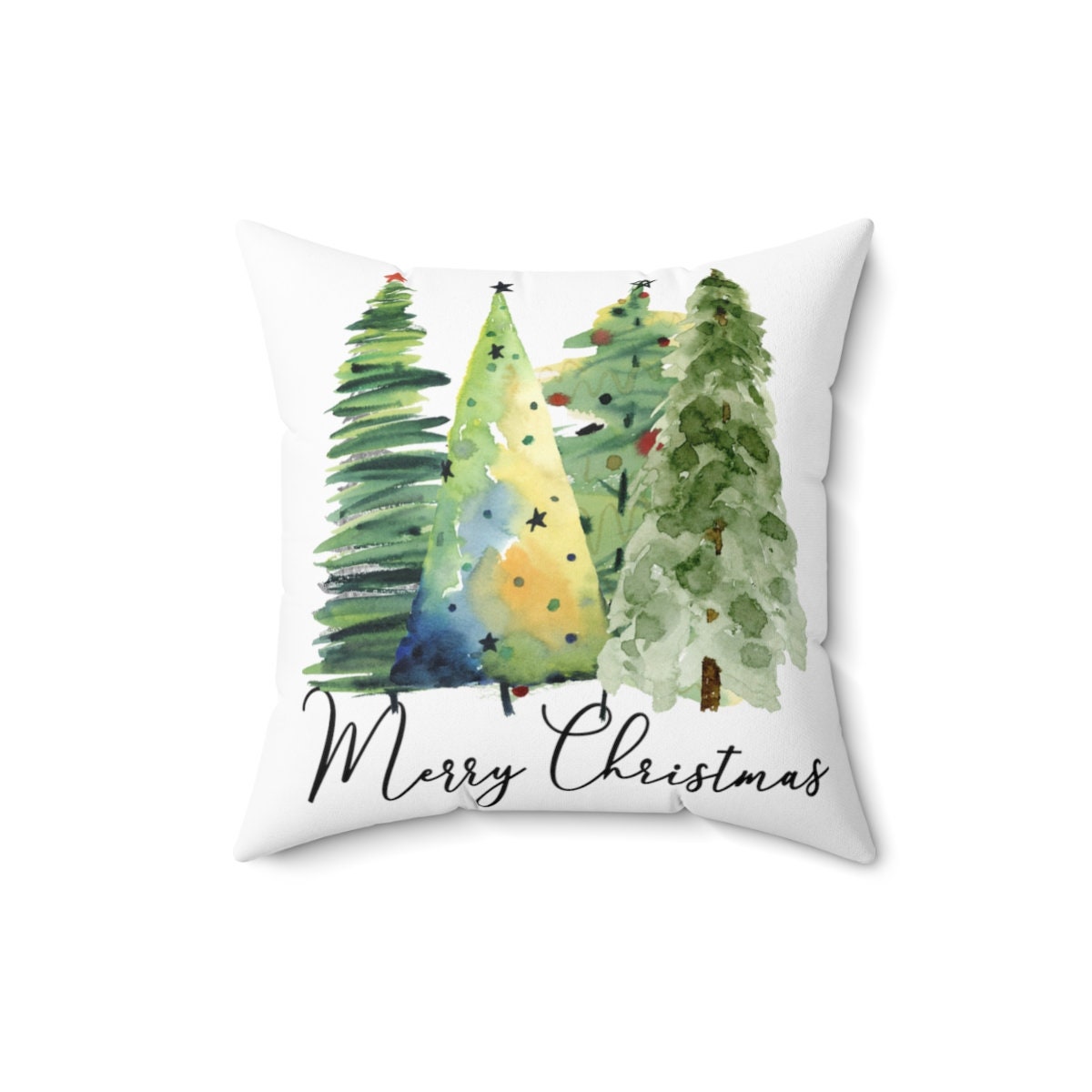 Watercolor Christmas Scene Spun Polyester Square Pillow