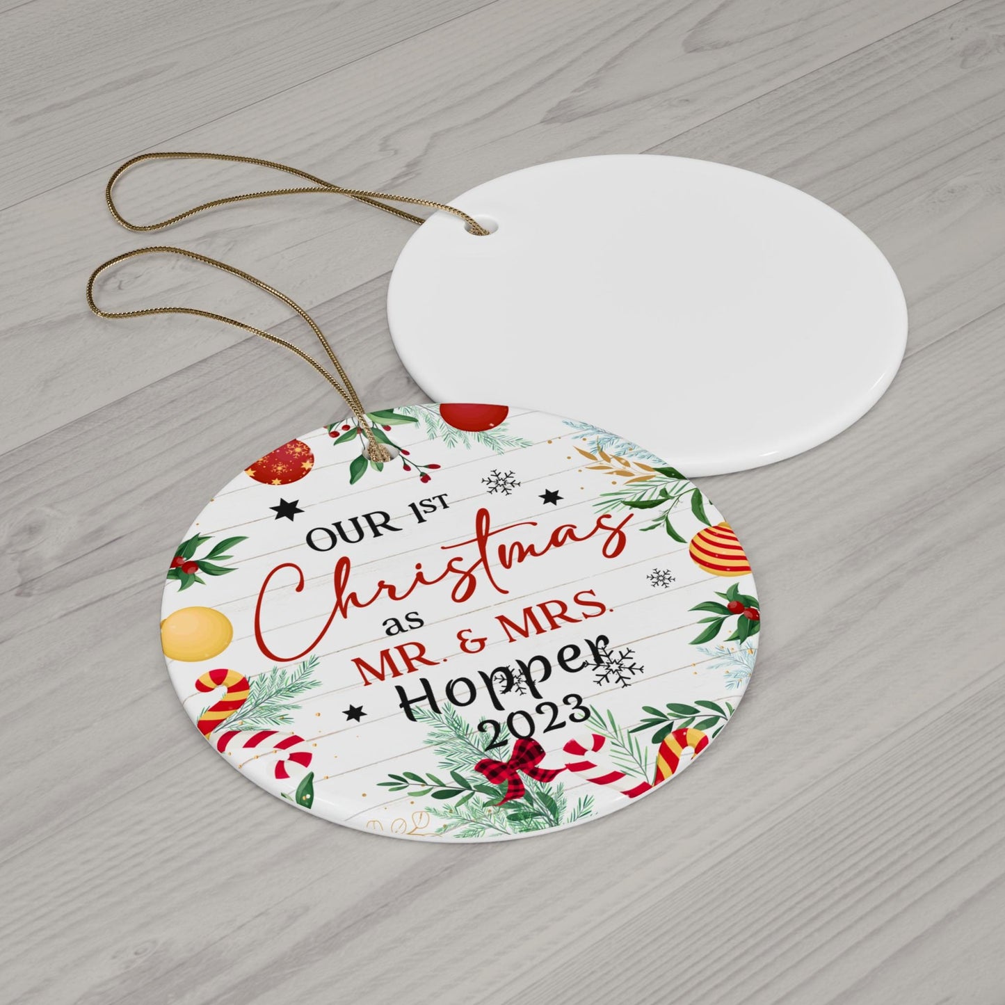 Personalized First Christmas Mr and Mrs Ceramic Ornament
