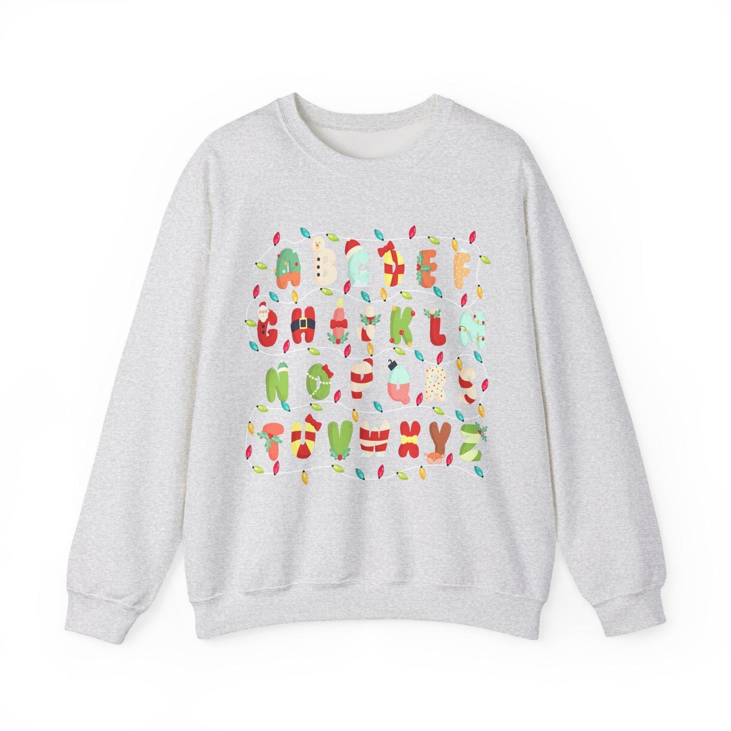 Alphabet Christmas Lights Teacher Sweatshirt, Unisex Crewneck