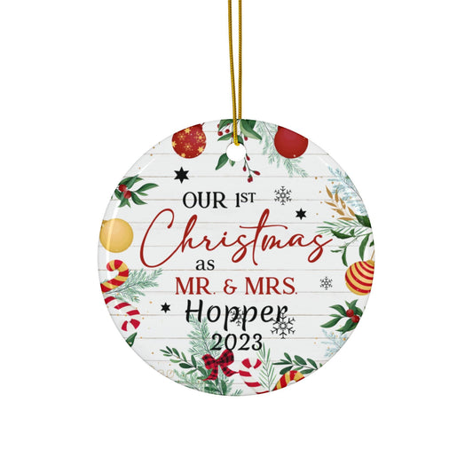 Personalized First Christmas Mr and Mrs Ceramic Ornament