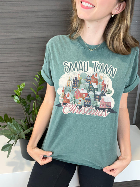 Retro, Smalltown Christmas Unisex Garment-Dyed T-shirt