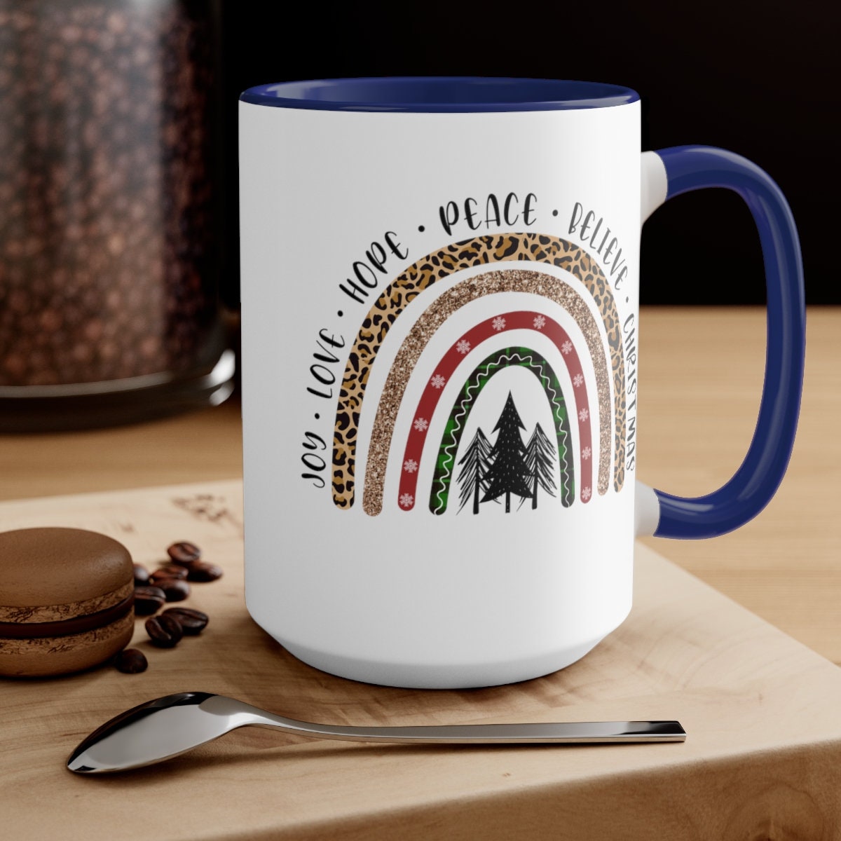 Christmas Rainbow inspirational words Two-Tone Coffee Mugs, 15oz