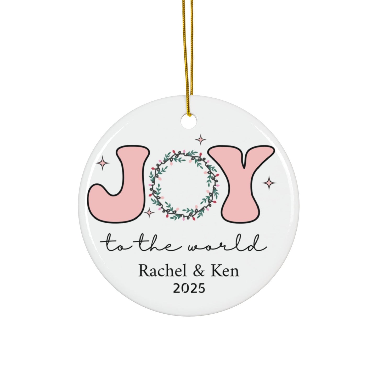 Personalized Couple Ornament - Joy to the world Couple 2023 Personalized Christmas Ornament Pink Couple Christmas Ornament Ceramic Ornament