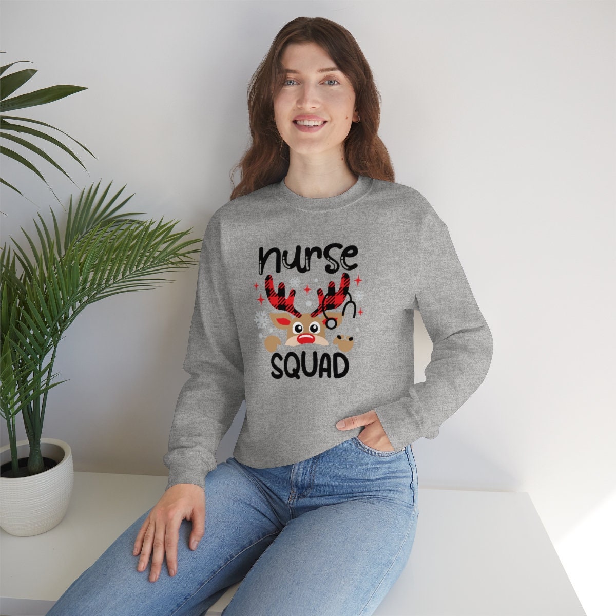 Christmas Deer Nurse Unisex Heavy Blend Crewneck Sweatshirt
