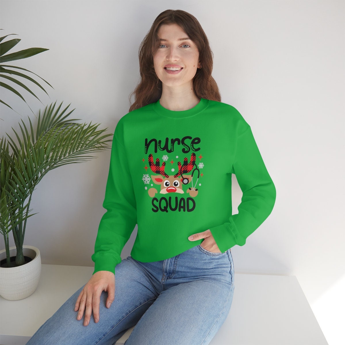 Christmas Deer Nurse Unisex Heavy Blend Crewneck Sweatshirt