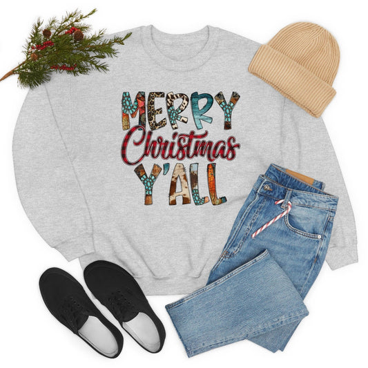 Merry Christmas Yall, Western, Cowboy, Unisex Heavy Blend Crewneck Sweatshirt