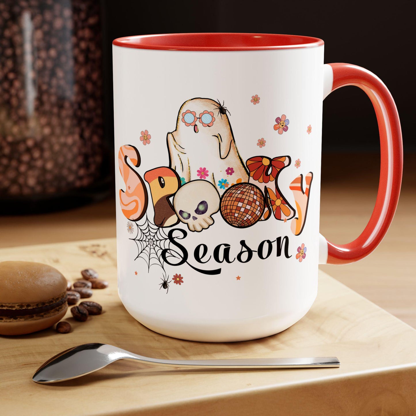 Spooky, Funny Ghost Two-Tone Coffee Mugs, 15oz
