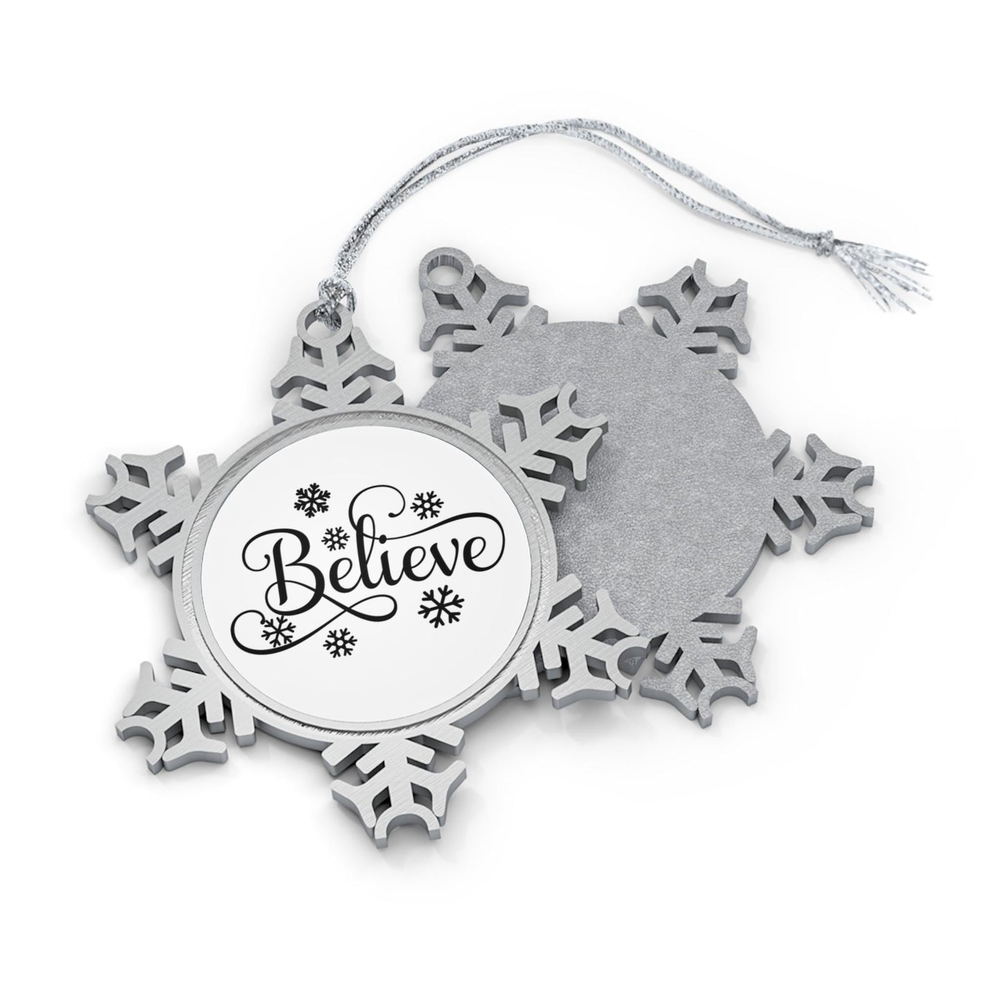 Christmas Believe Pewter Snowflake Ornament